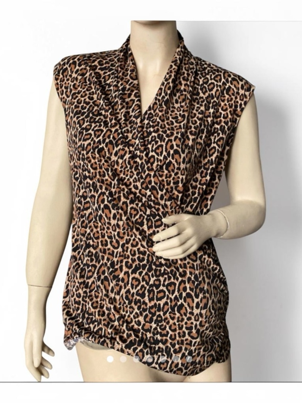 Chaus Leopard Print Sleeveless Drape Neck Top  Animal Print Sleeveless SZ L - Picture 9 of 11